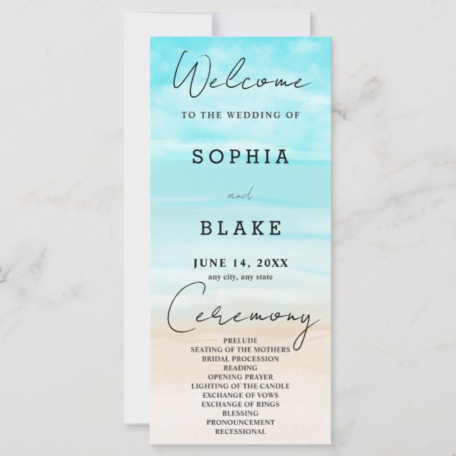 Sand Ocean Sky Beach Wedding Program (Front)