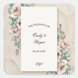 Sand Off-white Sage Green Floral Wedding Square Sticker