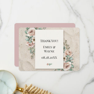 Sand Off+ White Sage Green Floral Wedding  Thank You Card