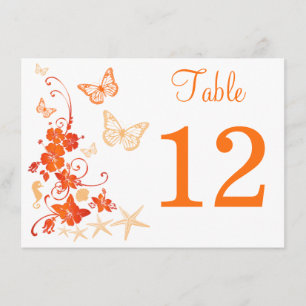 Sand, Orange, White Tropical Beach Table Number