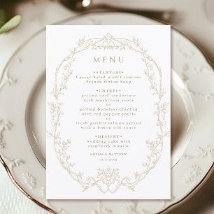 Sand Ornate Floral Frame Wedding Menu