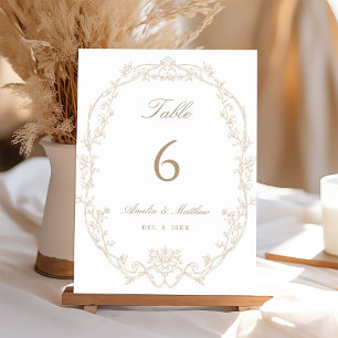 Sand Ornate Floral Frame Wedding Table Number