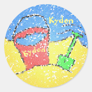 Sand pail and shovel cute beach red blue yellow classic round sticker