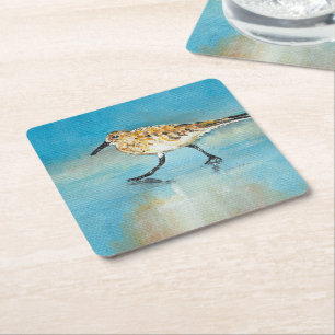 Sand Piper Shorebird Artwork Square Paper Coaster