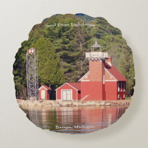 Sand Point Lighthouse Baraga  round pillow