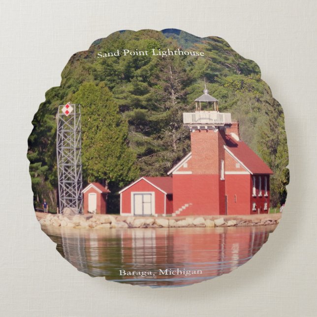 Sand Point Lighthouse Baraga  round pillow (Front)