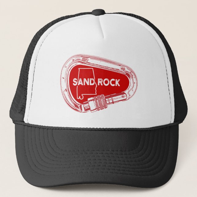 Sand Rock Alabama Rock Climbing Carabiner Trucker Hat (Front)