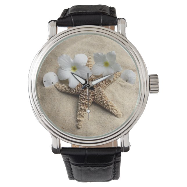 Sand scene starfish and sanddollar on watch dial (Front)