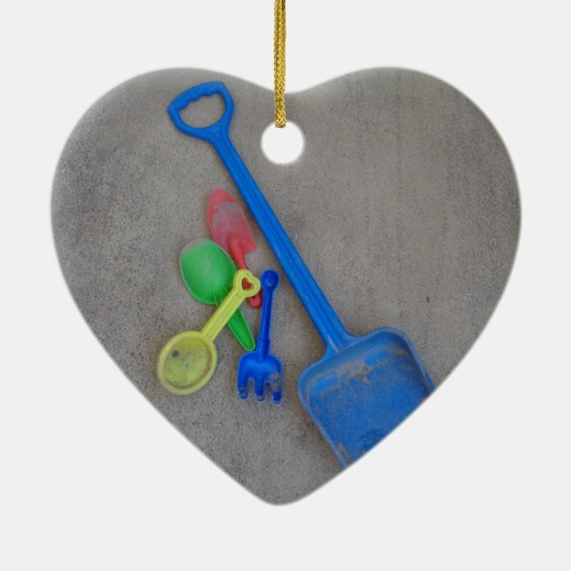 Sand Scoops, Kids Playground Beach Summer Ceramic Ornament (Back)