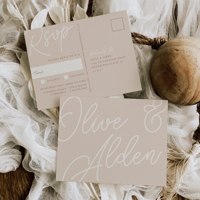 Sand | Script Watermark Meal Choice RSVP Postcard (Creator Uploaded)