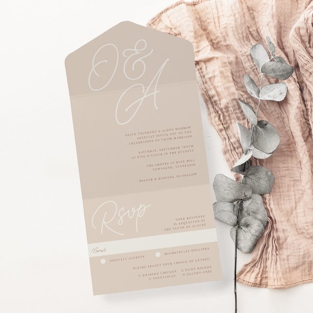 Sand | Script Watermark Monogram Wedding All In One Invitation (Creator Uploaded)