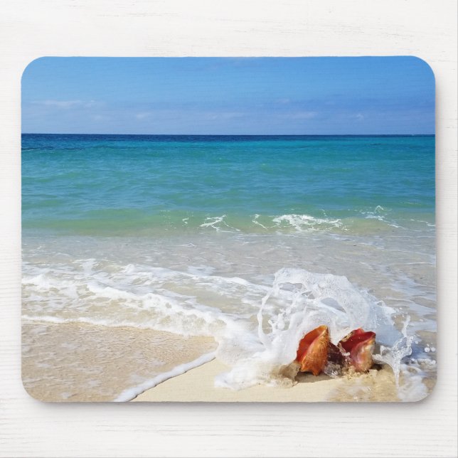 Sand Sea Beach Waves over Seashells OR Your Photo Mouse Pad (Front)