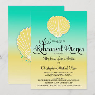 Sand & Sea Seashell Colour Ombre Rehearsal Dinner Invitation
