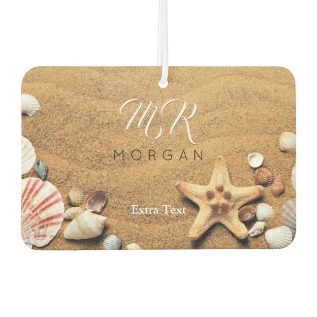 Sand & Sea Shells, DIY Name & Monogram, Extra Text Air Freshener (Front)