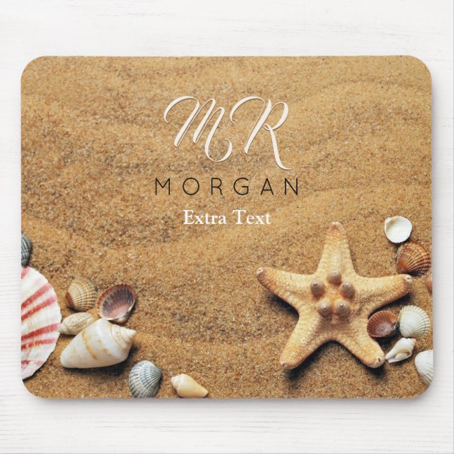 Sand & Sea Shells, DIY Name & Monogram, Extra Text Mouse Pad (Front)