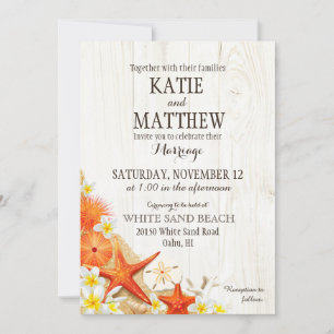 Sand Seashells Floral Beach Rustic Wedding Invitation