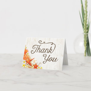 Sand Seashells Floral Rustic Beach Thank You Card