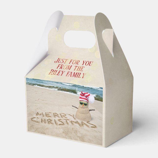 sand snowman on the beach favor box (Front Side)