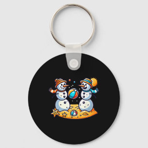 Sand Snowman Playing Beach Ball Xmas In July Summe Keychain
