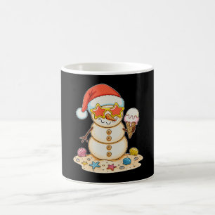 Sand Snowman Santa Hat Christmas Beach Vibes Xmas Coffee Mug