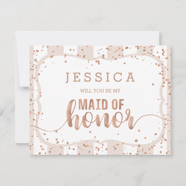 Sand Stripe Rose Gold Will You Be My Maid of Honou Invitation (Front)
