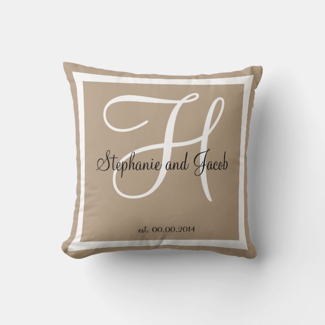 Sand tan taupe personnalisé coussin de mariage (Recto)