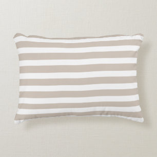 Sand Tan Taupe White Striped Nautical Coastal Accent Pillow
