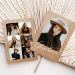 Sand Watercolor Arch 7 Photo Collage Graduation Announcement<br><div class="desc">Elegant graduation announcement featuring the graduate's photo inside of an arch frame with a sand-colored watercolor background. "Graduate" is displayed in a white modern calligraphy script with the graduate's name,  school,  and grad year shown below. The photo graduation announcement reverses to display 6 square photos in a grid-style layout.</div>
