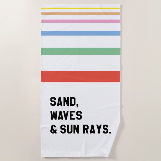 Sand, Waves And Sun Rays Beach Towel (Front)