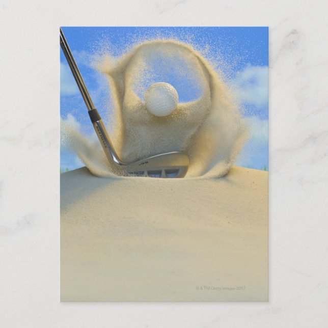 sand wedge hitting a golf ball out of a sand 2 postcard (Front)
