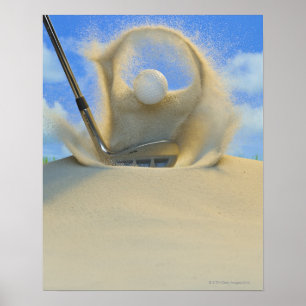 sand wedge hitting a golf ball out of a sand 2 poster