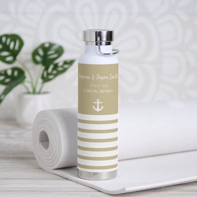 Sand White Personalized Beach Wedding Favour  Water Bottle (Yoga)