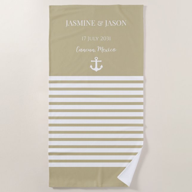Sand White Personalized Destination Wedding Favour Beach Towel (Front)