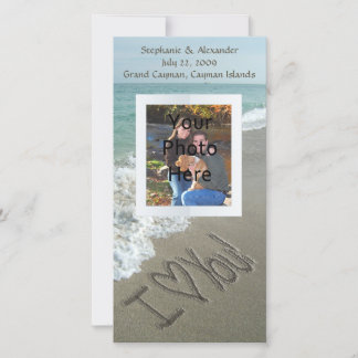 Sand Writing on the Beach, I Love You Photo Card