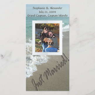Sand Writing on the Beach, Just Married Announcement