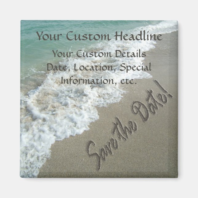 Sand Writing on the Beach, Save the Date Magnets (Front)