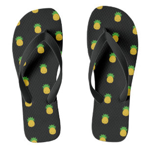 Sandales à tongs noirs à ananas kawaii doux