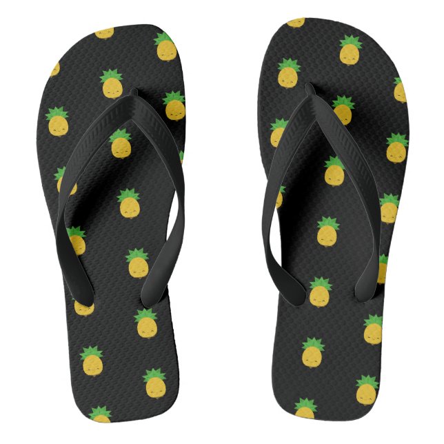 Sandales à tongs noirs à ananas kawaii doux (Semelle)