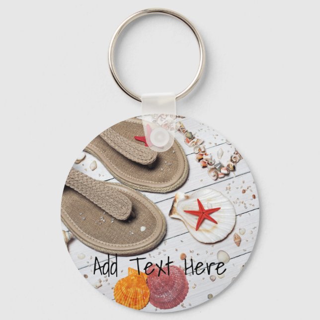 Sandals, Seashells and Starfish at the Beach Keychain (Front)