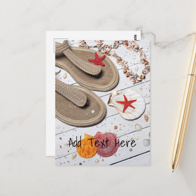 Sandals, Seashells and Starfish at the Beach Postcard (Front/Back In Situ)