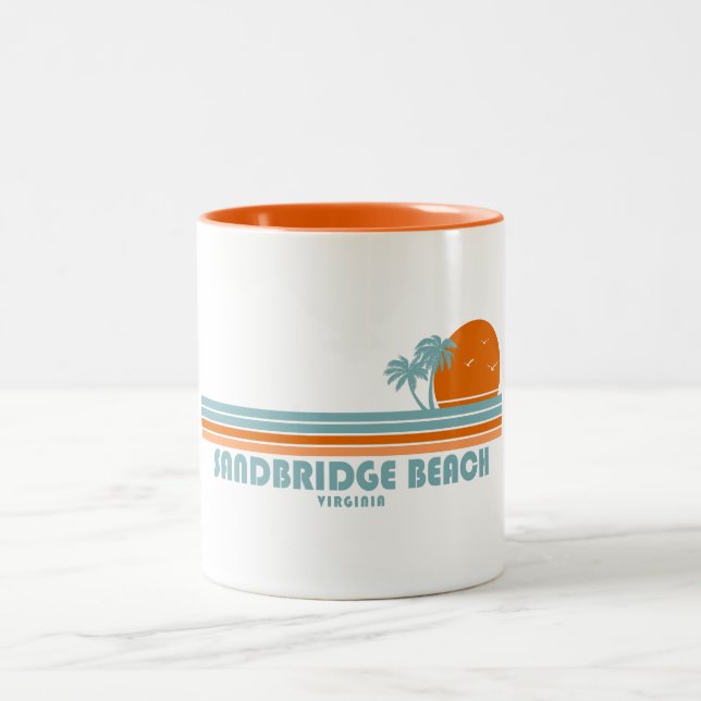 Sandbridge Beach Virginia Sun Palm Trees Two-Tone Coffee Mug (Center)