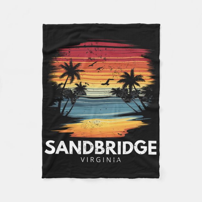 Sandbridge Beach Virginia Surfboard Surfing Vintag Fleece Blanket (Front)