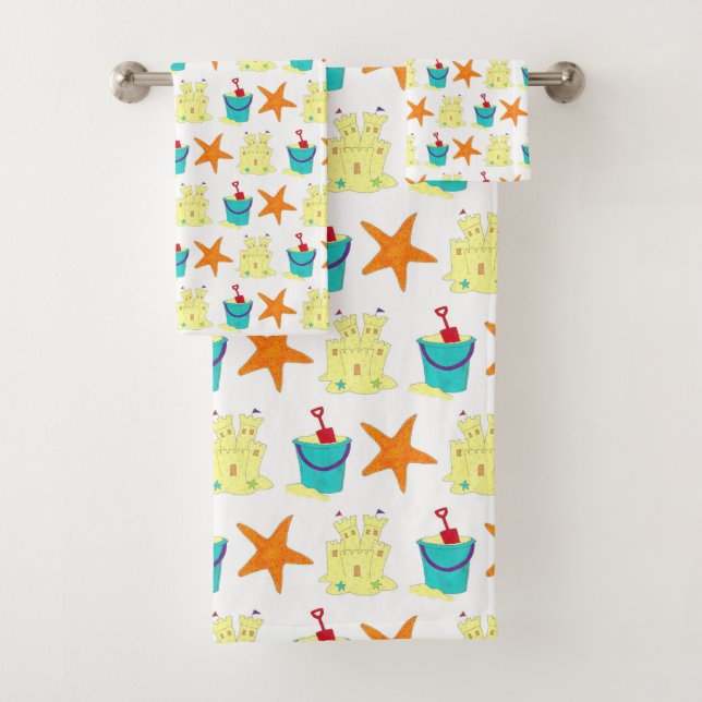 Sandcastle Sand Castle Starfish Shells Beach Ocean Bath Towel Set (Insitu)