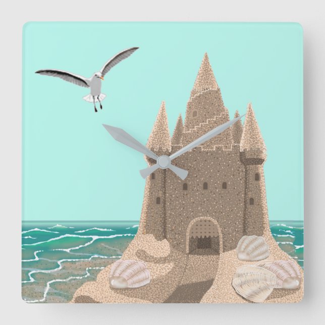 Sandcastle Seagull square wall clock (Front)