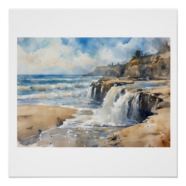 Sandcut Coastal Waterfall,  Poster (Front)