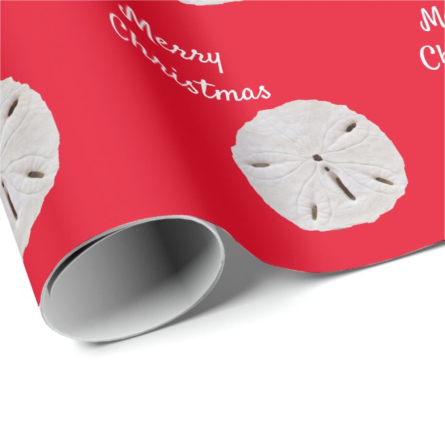 Sanddollar Pattern Red White Beach Merry Christmas Wrapping Paper (Roll Corner)