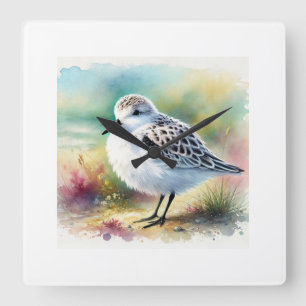 Sanderling Bird 200924AREF115 - Watercolor Square Wall Clock