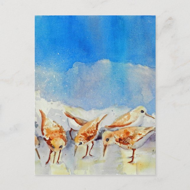 Sanderling Shuffle Postcard WatercolorBeach Memory (Front)