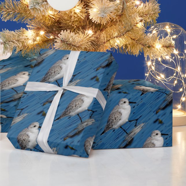 Sanderling Wades Through Wintry Waters Wrapping Paper (Holidays)