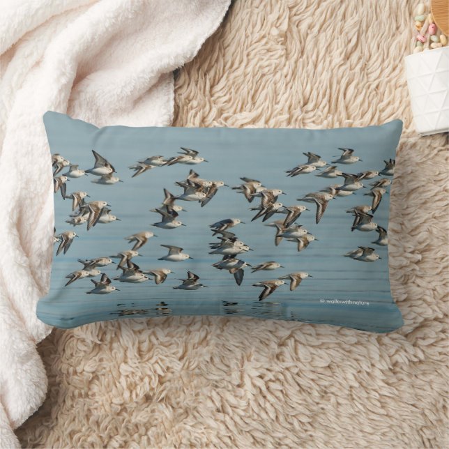 Sanderlings Take Flight in the Winter Skies Lumbar Pillow (Blanket)